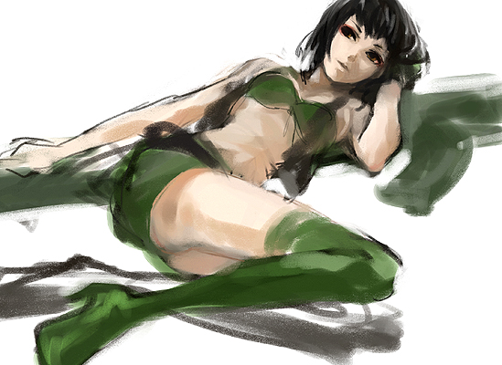 bikini_top, black_hair, holly_summers, lying, mikeneko_ringo, no_more_heroes, short_hair, thigh-highs