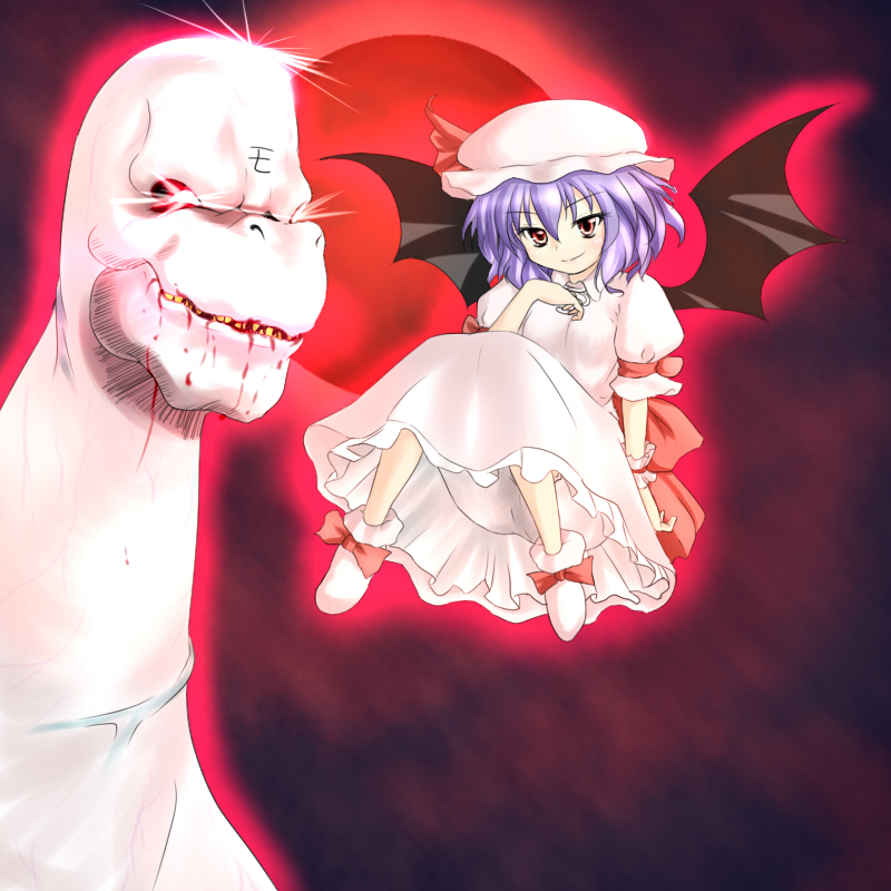 blood, bonnet, dress, flying, miki_plus, miki_purasu, mokele-mbembe, monster