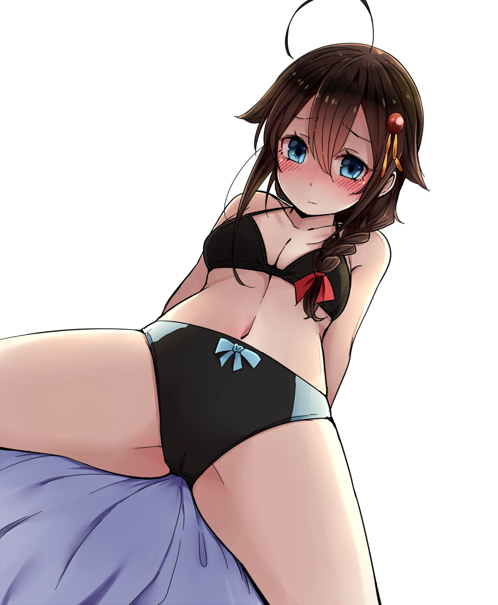 1girl, black_hair, blue_eyes, bra, braid, highres, kantai_collection, long_hair