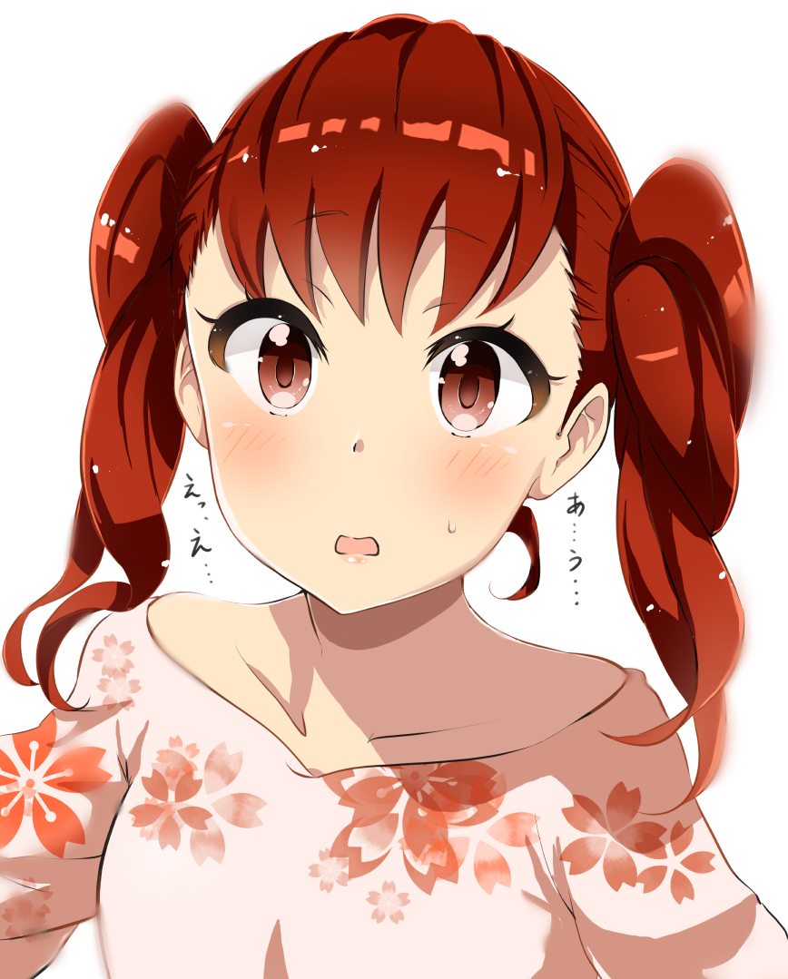 1girl, blush, kyoubashi_amane, looking_at_viewer, murabito_c, open_mouth, red_eyes, redhead