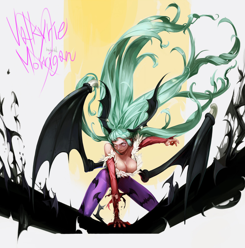 1girl, al_bhed_eyes, aqua_hair, bangs, bare_shoulders, bat_print, breasts, character_name