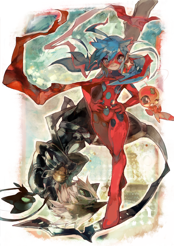 1boy, 1girl, animal_ears, bell, blonde_hair, blue_eyes, blue_hair, bodysuit