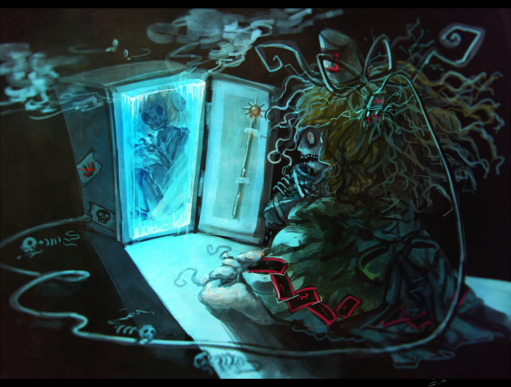 2girls, cable, cold, frozen, ghost_tail, green_hair, hat, ice