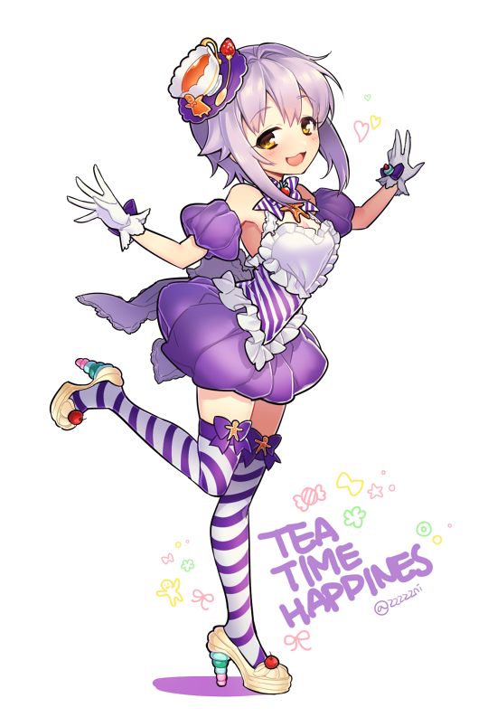 1girl, :3, :d, apron, blush, bow, brown_eyes, cherry