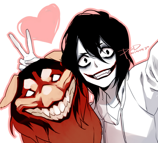 1boy, 1other, animal, bangs, black_eyes, black_hair, creepypasta, dated