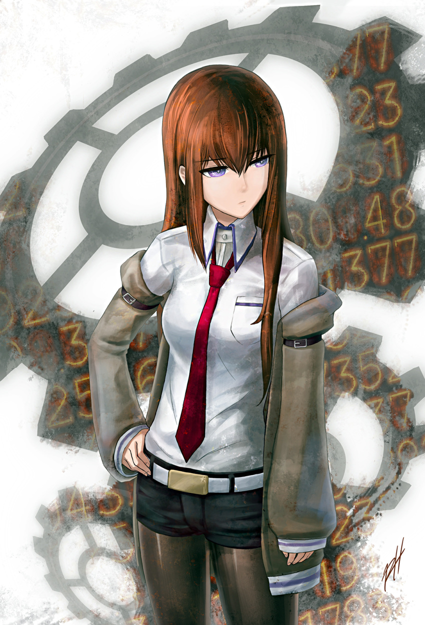 1girl, black_hair, black_legwear, blue_eyes, brown_hair, hand_on_hip, highres, long_hair