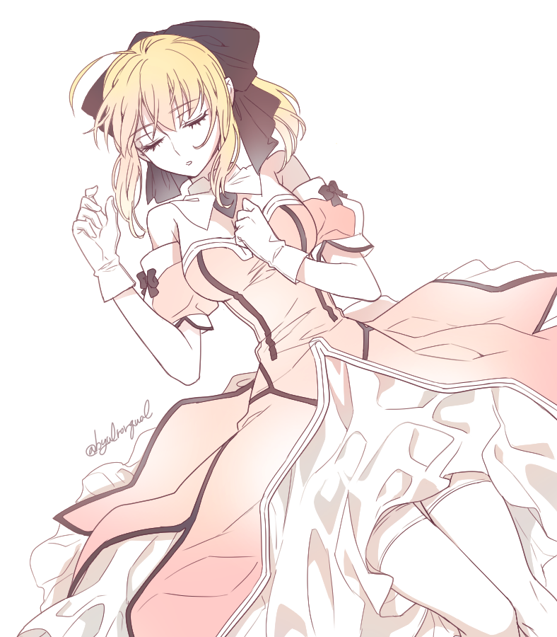 1girl, armor, armored_dress, artoria_pendragon_(all), black_bow, blonde_hair, blue_sky, bow
