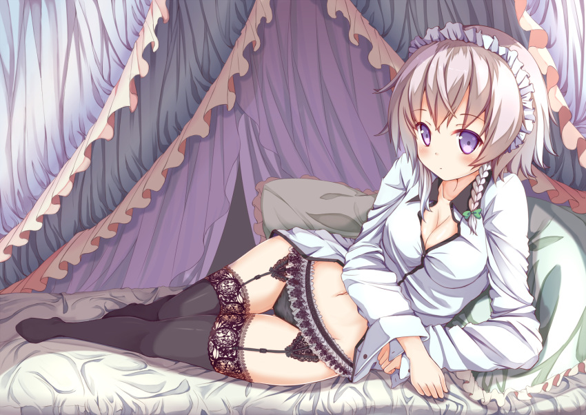 1girl, alternate_costume, alternate_eye_color, alternate_hair_color, alternate_hairstyle, bed, bed_sheet, bedroom