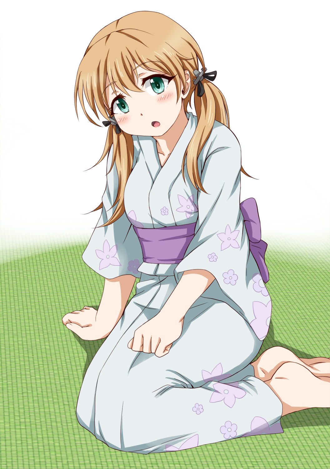 1girl, anchor_hair_ornament, blonde_hair, green_eyes, hair_ornament, highres, ippachi, japanese_clothes