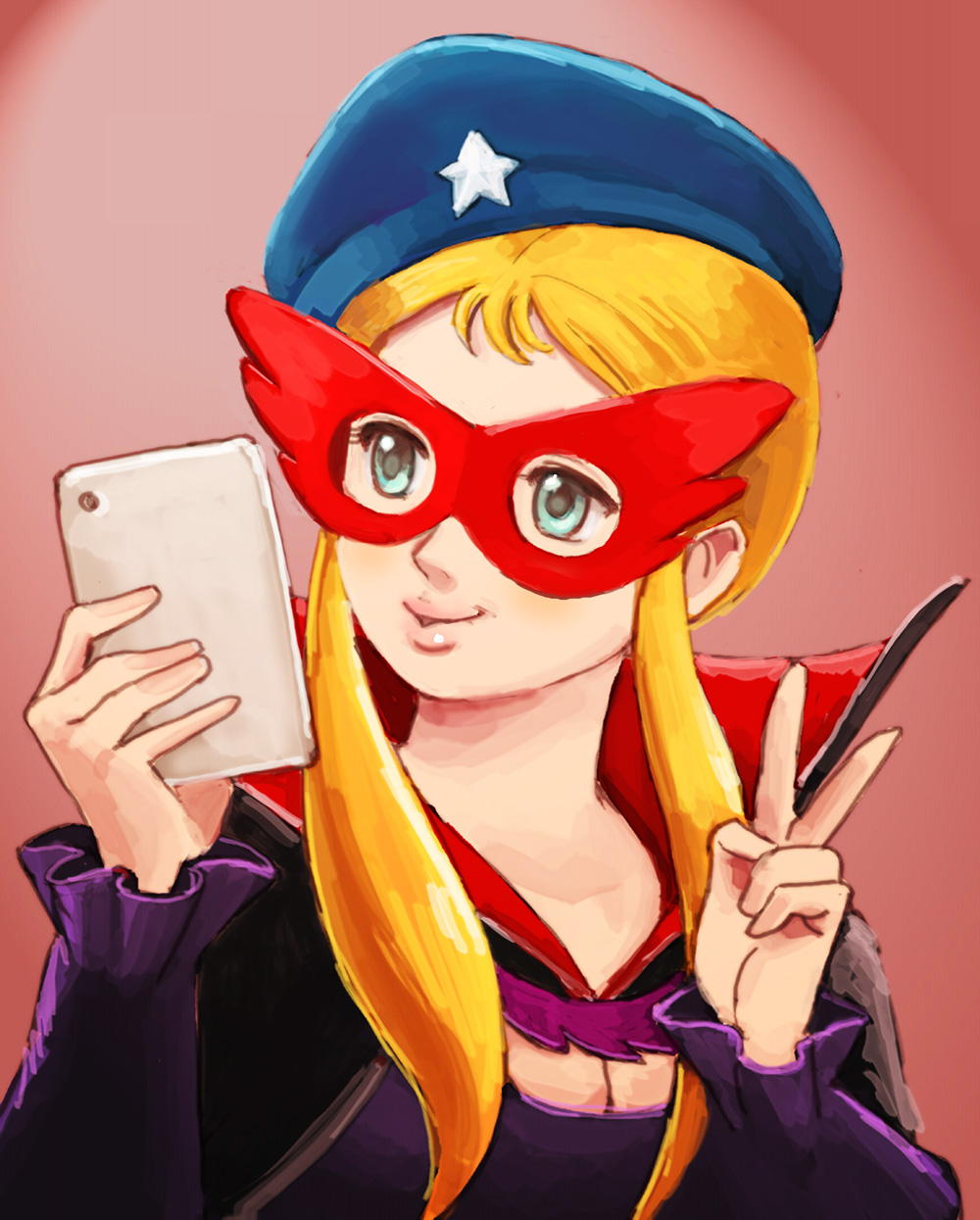 1girl, aqua_eyes, beret, blonde_hair, blue_eyes, cellphone, hat, highres