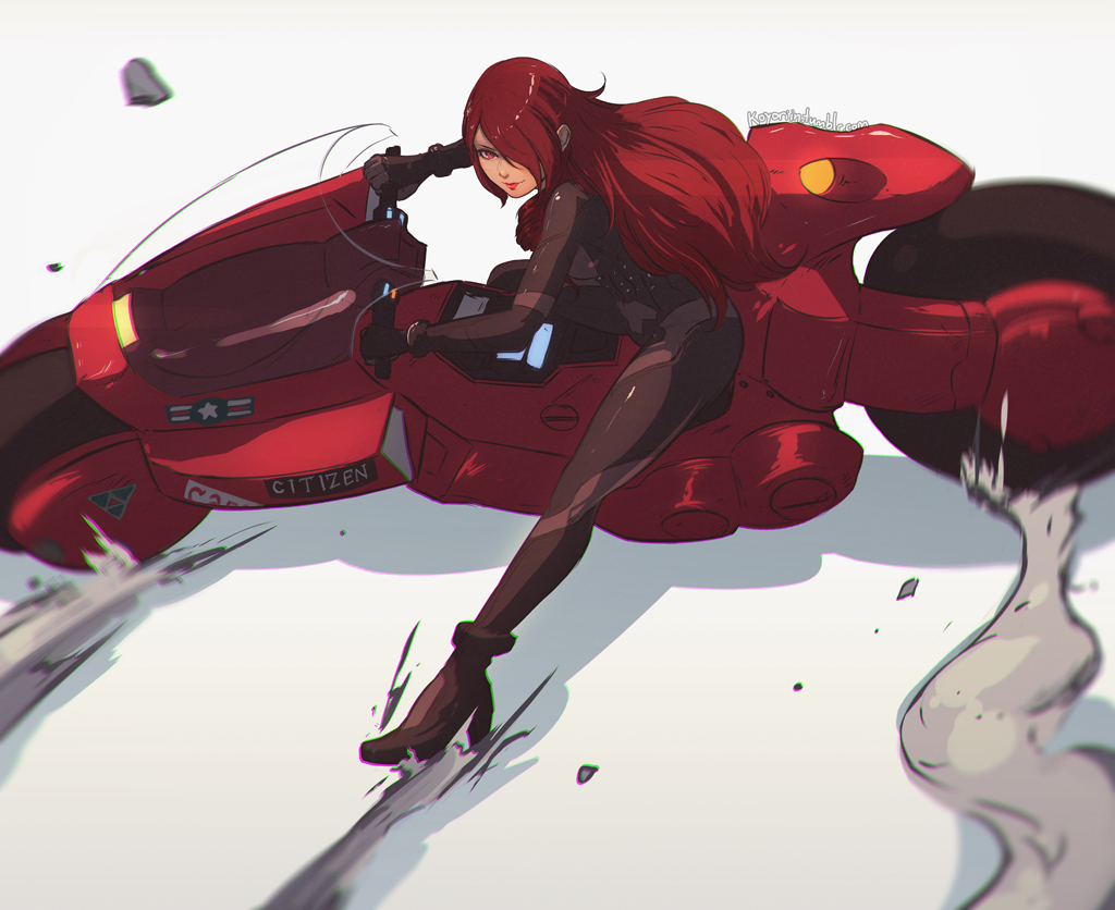 1girl, akira, artist_name, bodysuit, breaking, clockwork-cadaver, full_body, glass
