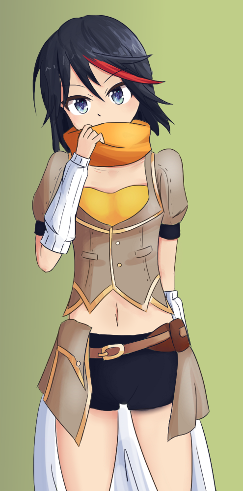 1girl, black_hair, blue_eyes, cosplay, kill_la_kill, koshimizu_ami, matoi_ryuuko, multicolored_hair