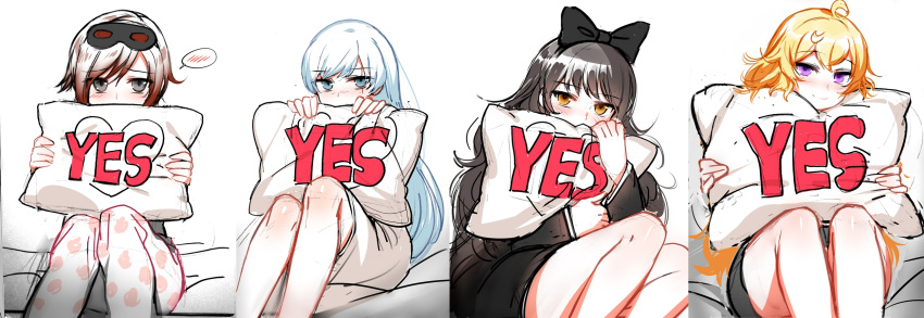 4girls, bean1215, black_hair, blake_belladonna, blonde_hair, blue_eyes, blush, bow