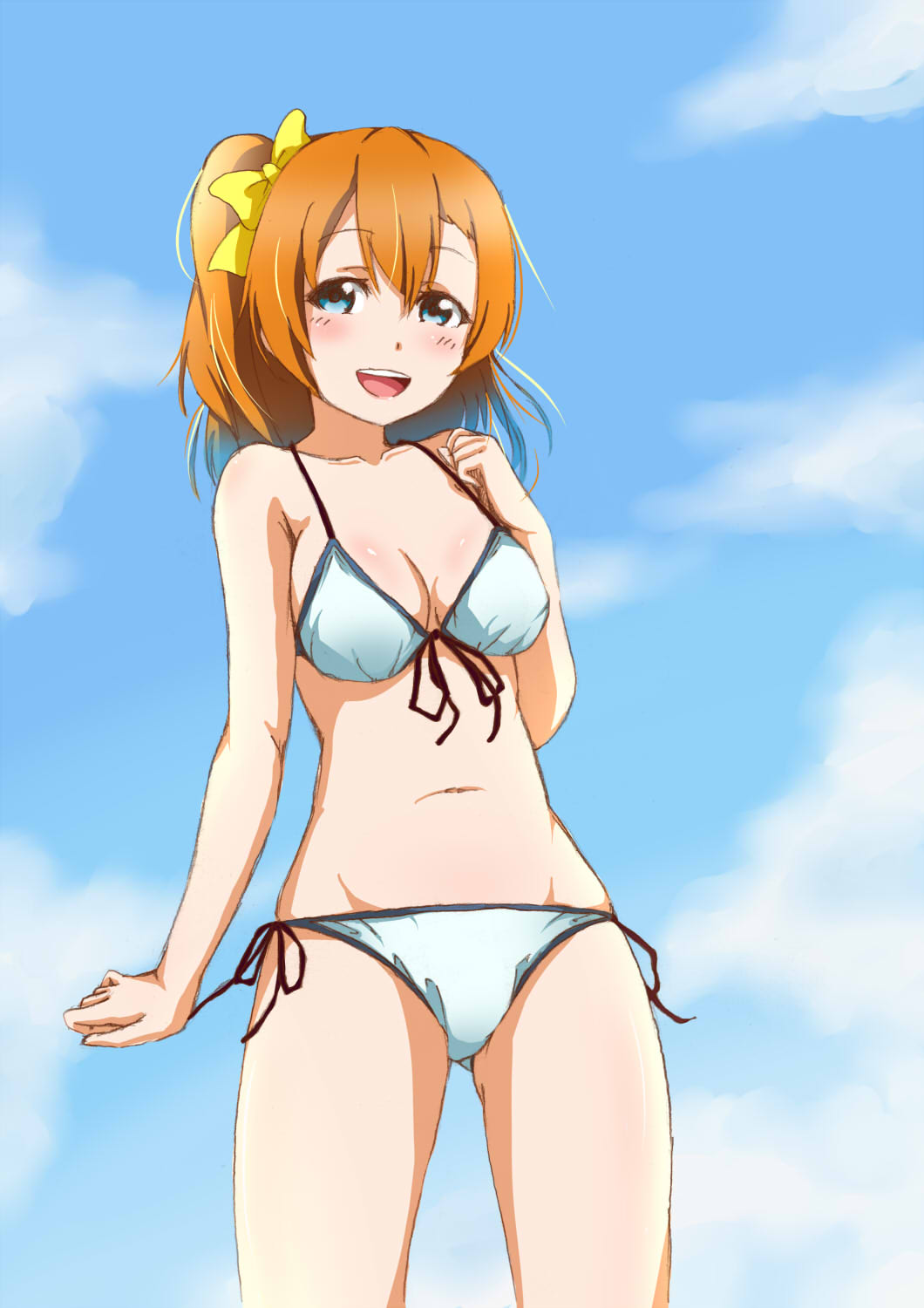 1girl, bikini, blue_eyes, from_below, highres, ippachi, kousaka_honoka, love_live!_school_idol_project