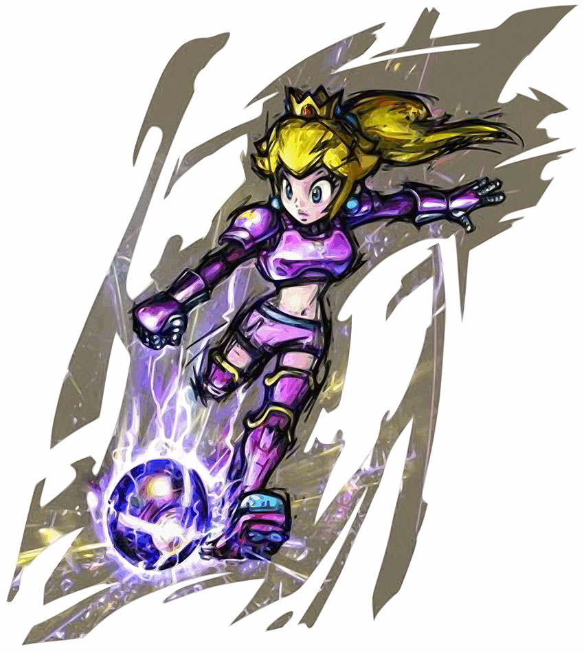 1girl, armor, ball, blonde_hair, blue_eyes, breastplate, cleats, clenched_hand