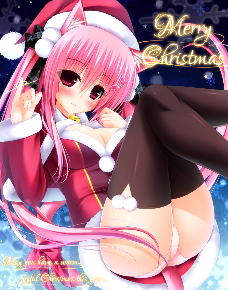 1girl, animal_ears, bangs, bell, black_legwear, blue_background, blush, bow