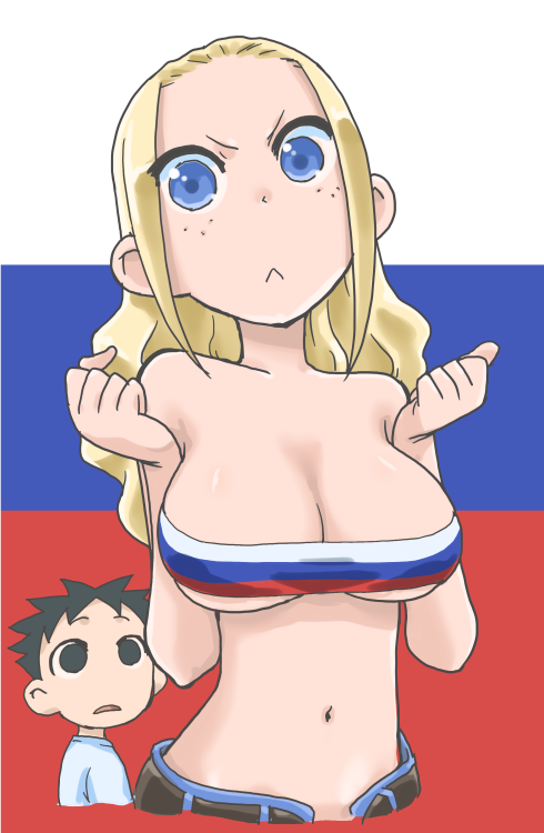 1boy, 1girl, aiba_souna, bikini_top, black_hair, blonde_hair, blue_eyes, breasts