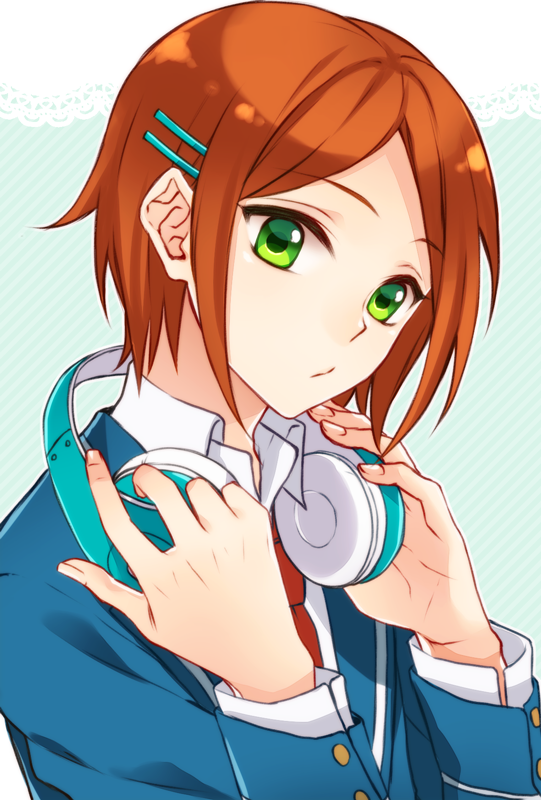 1boy, aoi_yuuta, brown_hair, ensemble_stars!, green_eyes, hair_ornament, hairclip, headphones