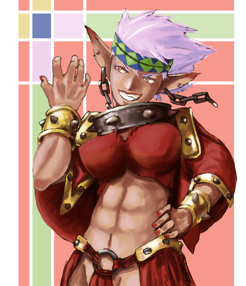 1girl, abs, absurdres, akumesik, chain, dark_skin, earrings, grandia
