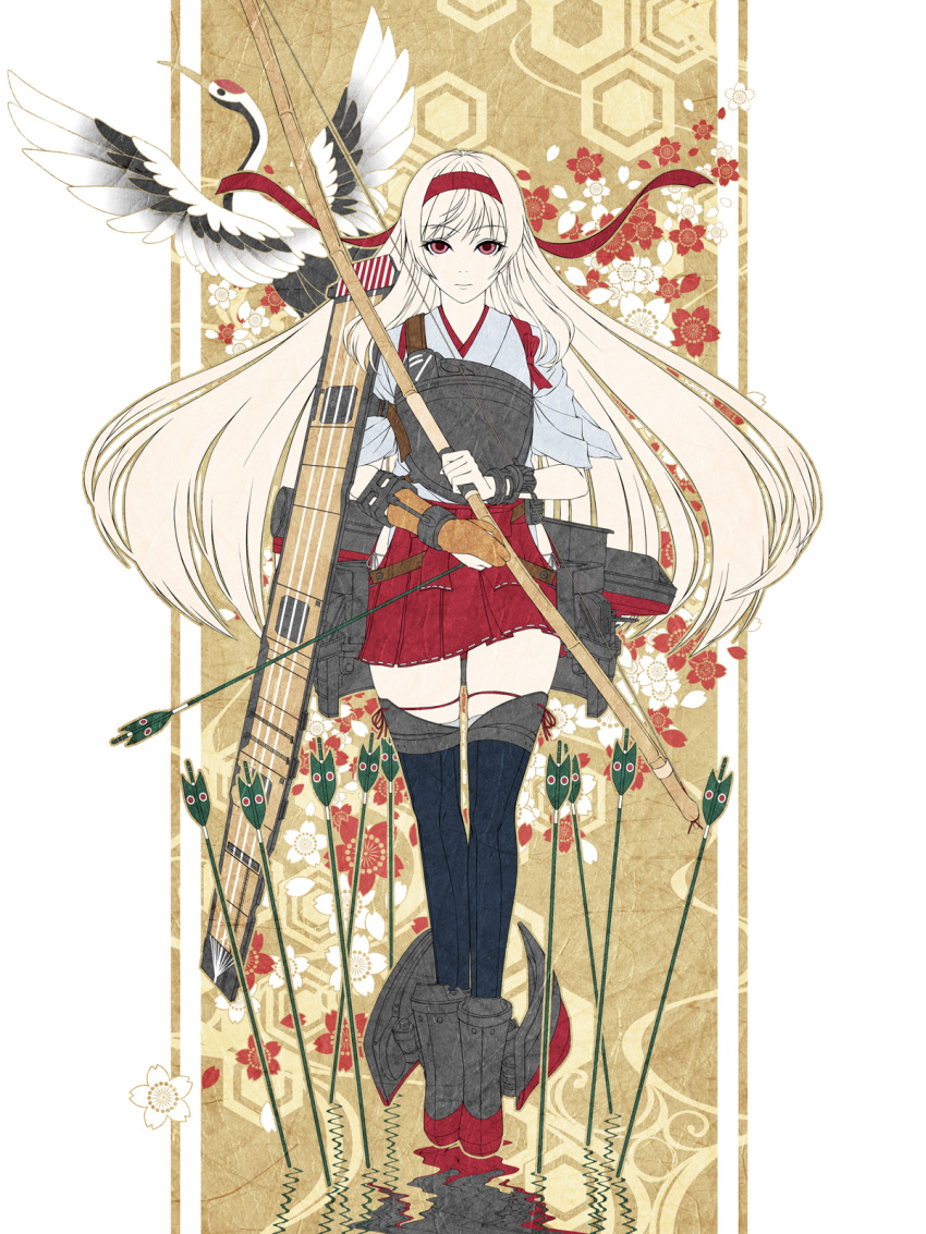 1girl, bow_(weapon), hairband, highres, japanese_clothes, kantai_collection, kazuki_seihou, long_hair