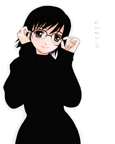 black_hair, glasses, ishida_masatsuki, lowres, original, short_hair, smile, translated
