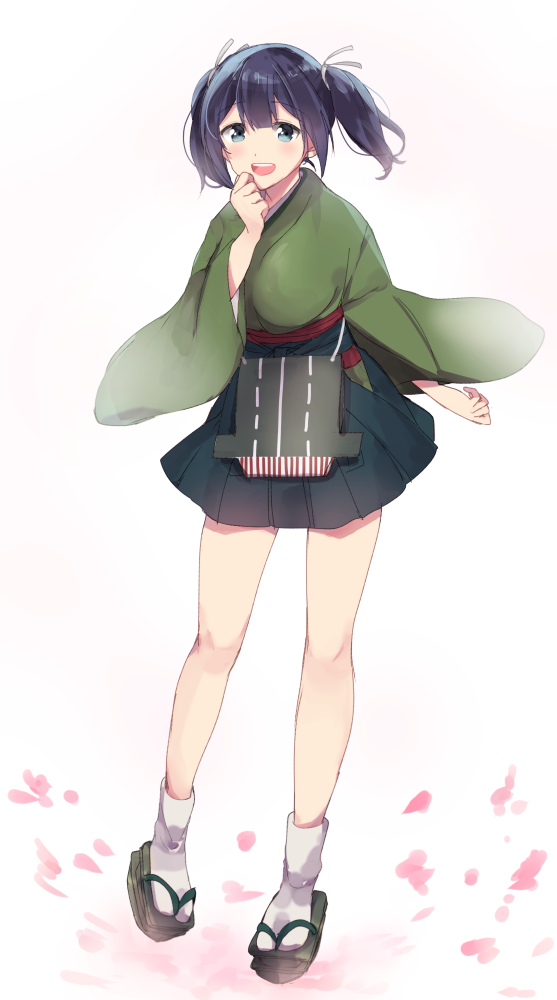 1girl, blue_eyes, blue_hair, japanese_clothes, kantai_collection, komachi_narota, open_mouth, short_hair