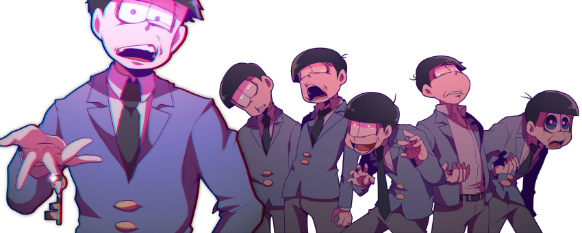 6+boys, black_hair, blue_eyes, brothers, chromatic_aberration, formal, green_eyes, highres