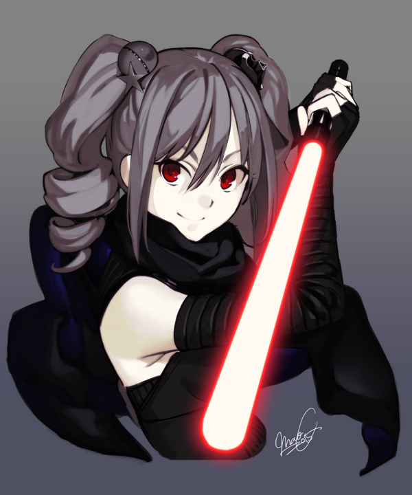 1girl, 2015, darksider_(star_wars), drill_hair, energy_sword, idolmaster, idolmaster_cinderella_girls, kanzaki_ranko