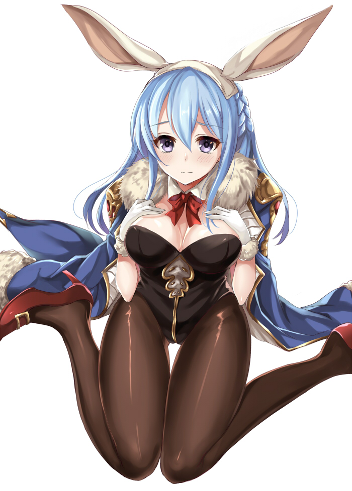 1girl, animal_ears, blue_cape, blue_hair, blush, bow, bowtie, braid