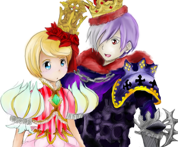 1boy, 1girl, avalon_code, blonde_hair, crown, dorothea, prince, princess