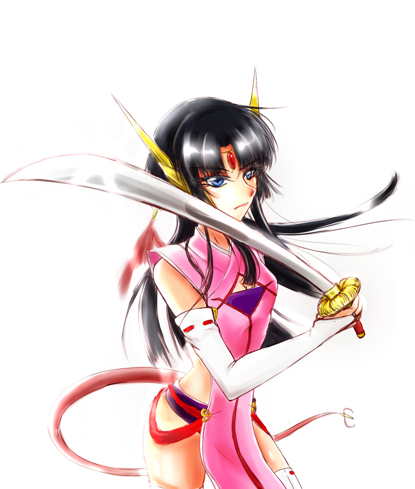 1girl, black_hair, blue_eyes, breasts, cleavage, cross_ange, detached_sleeves, highres