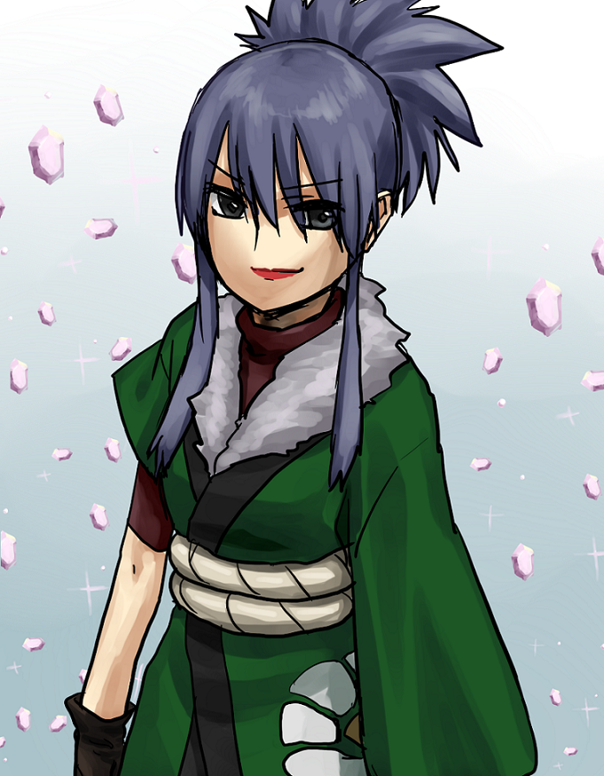 1girl, blue_hair, crystal, gloves, guren_(naruto), kuukai_(adexi), lipstick, makeup
