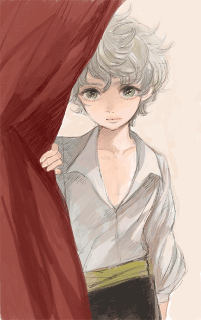 1boy, curtains, edgar_portsnell, grey_eyes, kiddoson, male_focus, platinum_blonde, poe_no_ichizoku