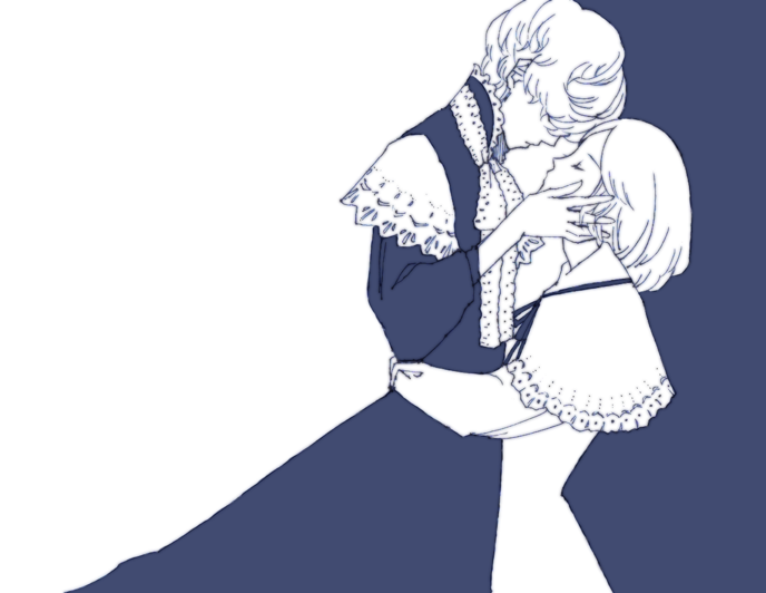 2boys, allan_twilight, androgynous, capelet, closed_eyes, edgar_portsnell, from_side, hair_over_eyes, hand_on_another's_cheek, hand_on_another's_face, hug, monochrome, multiple_boys, poe_no_ichizoku, short_hair, sinogonodna, yaoi