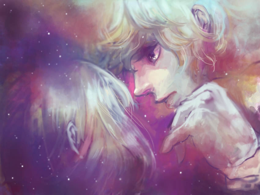 2boys, allan_twilight, blonde_hair, close-up, edgar_portsnell, eyelashes, face, gloves