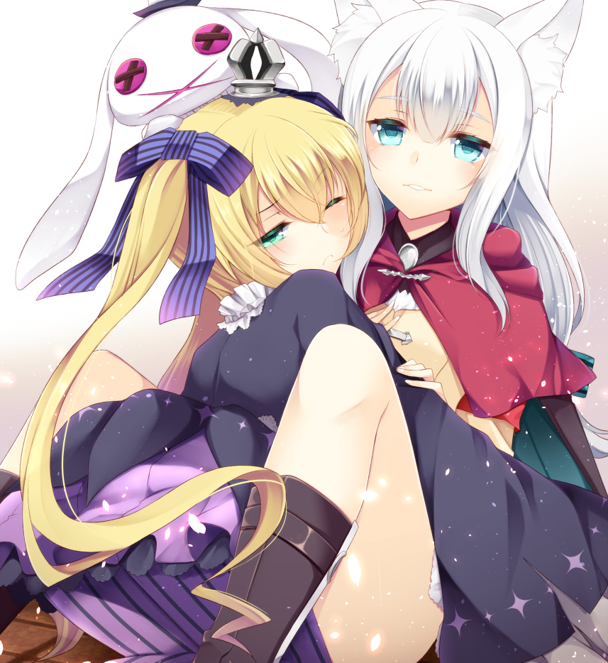2girls, 7th_dragon_(series), 7th_dragon_2020, agekichi_(heart_shape), animal_ears, blonde_hair, blue_eyes, gothic_lolita