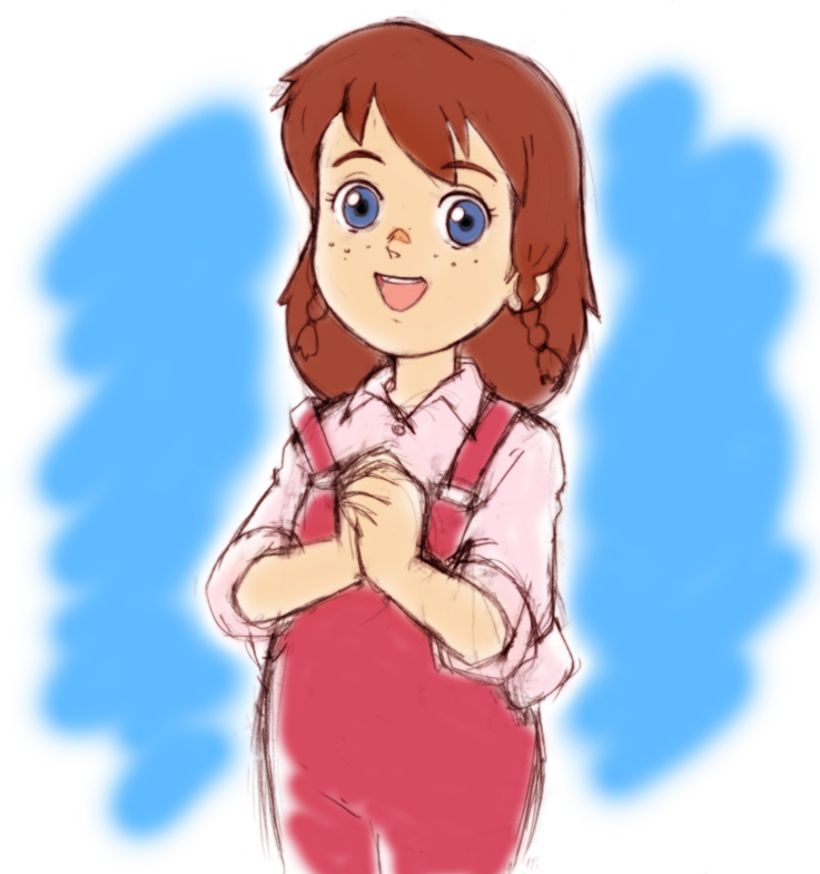 1girl, :d, ai_shoujo_pollyanna_monogatari, blue_eyes, braid, brown_hair, child, cowboy_shot