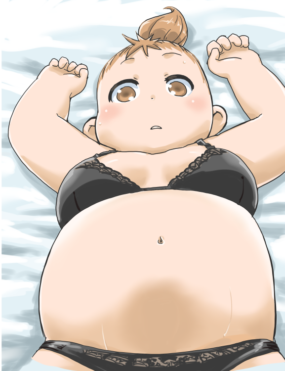 1girl, bra, brown_eyes, brown_hair, fat, kazoku_game, long_hair, lying