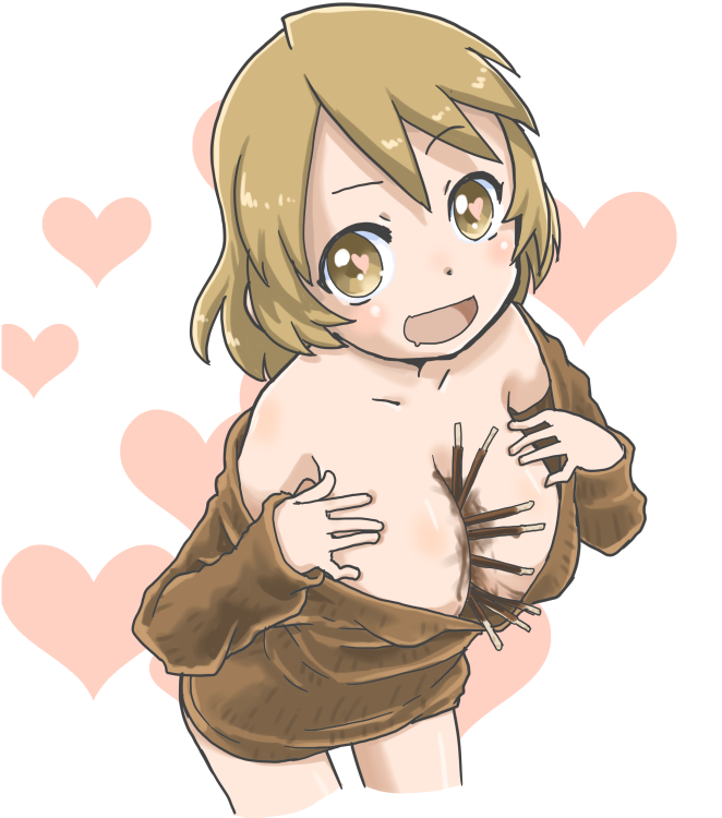 1girl, breasts, brown_eyes, brown_hair, cleavage, heart, heart_eyes, kazoku_game
