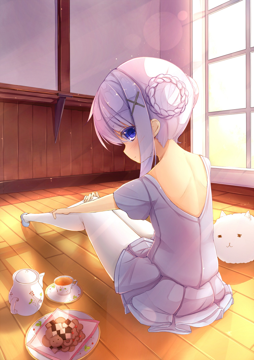 1girl, alternate_costume, alternate_hairstyle, angora_rabbit, animal, back, ballerina, ballet_slippers
