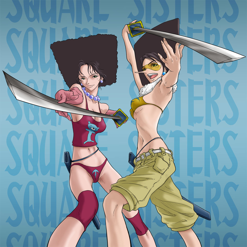 armpits, bikini, bikini_top, katana, kiwi_(one_piece), long_nose, meguro_fukuzou, mos_(one_piece), one_piece, sheath, swimsuit, sword, tank_top, weapon