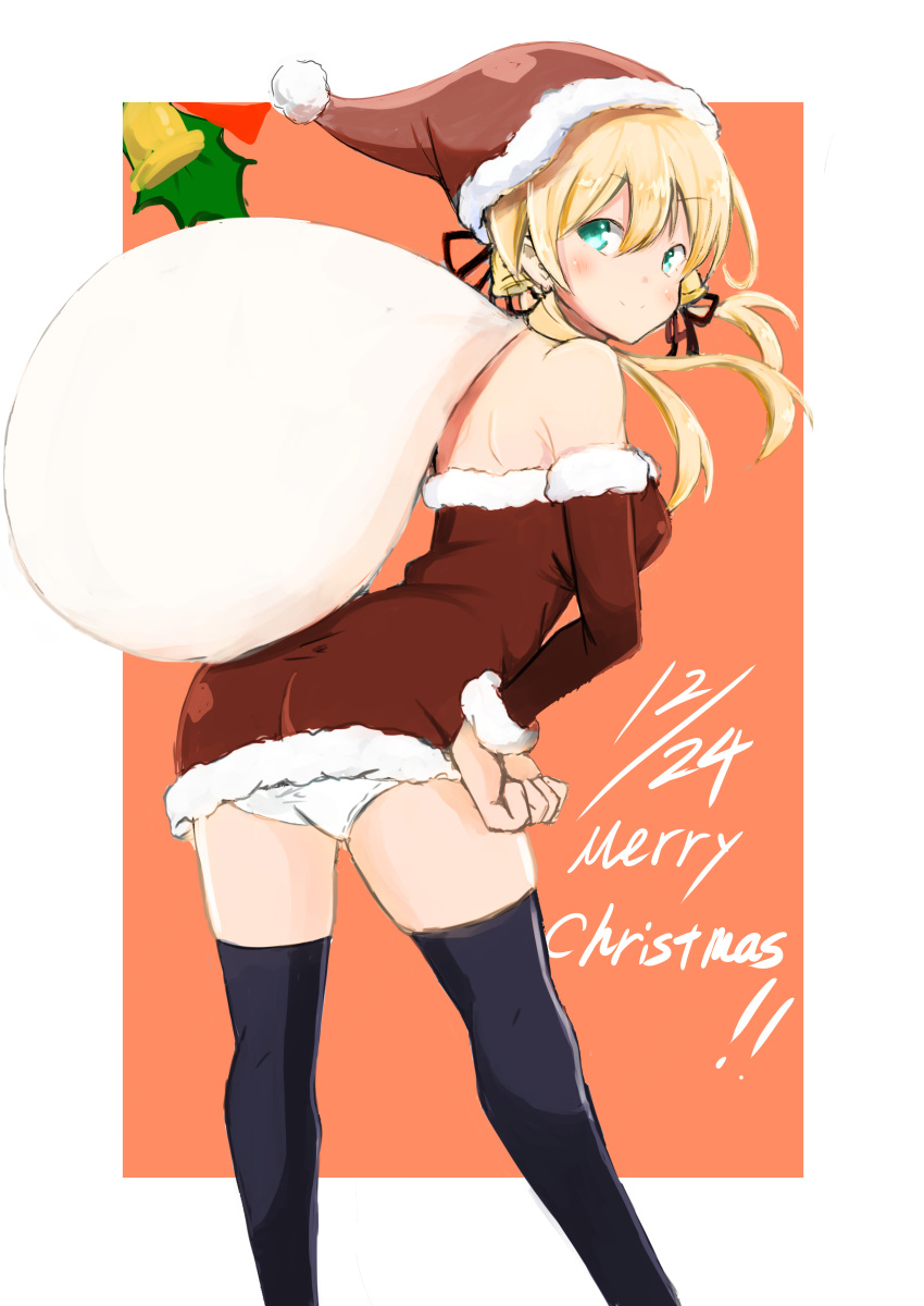 1girl, absurdres, aqua_eyes, bare_shoulders, bell_hair_ornament, black_legwear, blonde_hair, detached_sleeves