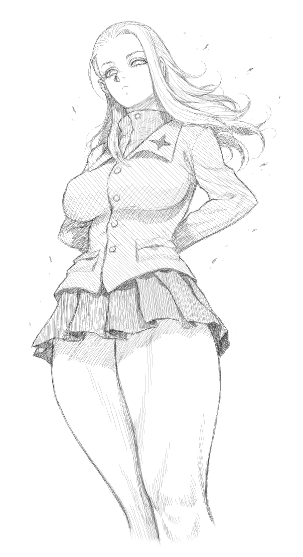 1girl, :<, arms_behind_back, buttons, collar, dairoku_tenma, emblem, expressionless