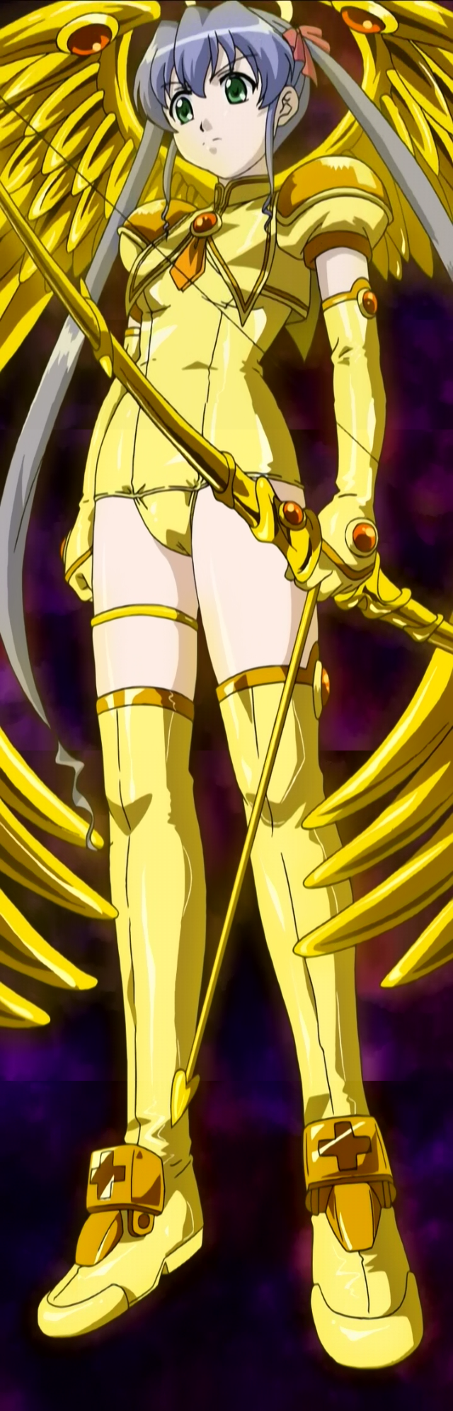 angel, boots, bow, brown_legwear, djibril_aries, elbow_gloves, flat_chest, gloves