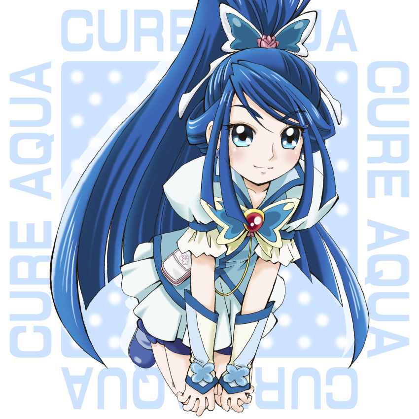 1girl, bike_shorts, blue, blue_background, blue_eyes, blue_hair, blue_shoes, boo_(takagi)