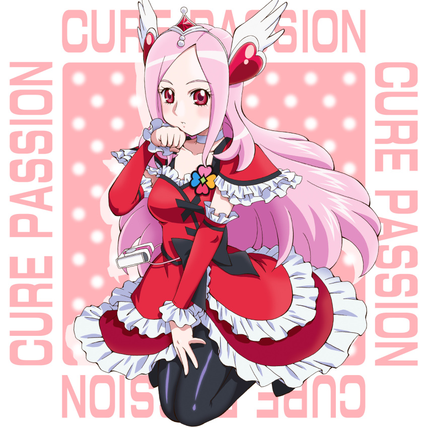 1girl, arm_warmers, black_legwear, boo_(takagi), character_name, choker, cure_passion, fresh_precure!