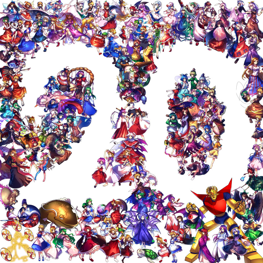 2boys, 6+girls, absolutely_everyone, absurdres, aki_minoriko, aki_shizuha, alice_margatroid, angel_wings