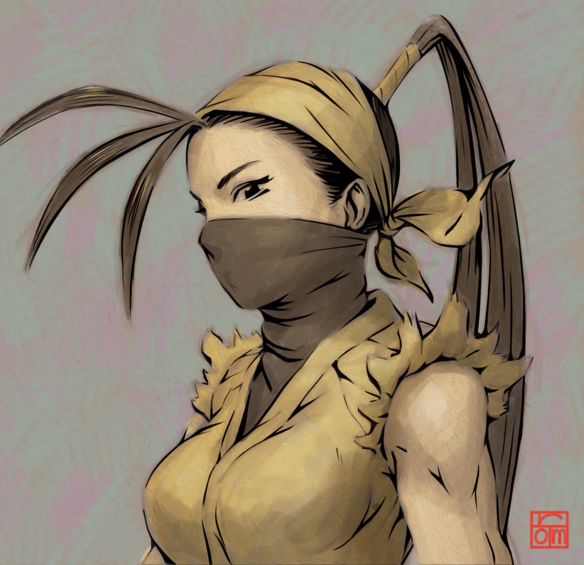 1girl, antenna_hair, bandages, black_hair, brown_eyes, brown_hair, eyelashes, face_mask