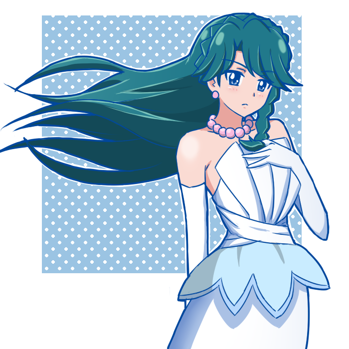 1girl, atair, bare_shoulders, blue_eyes, blue_hair, braid, earrings, go!_princess_precure