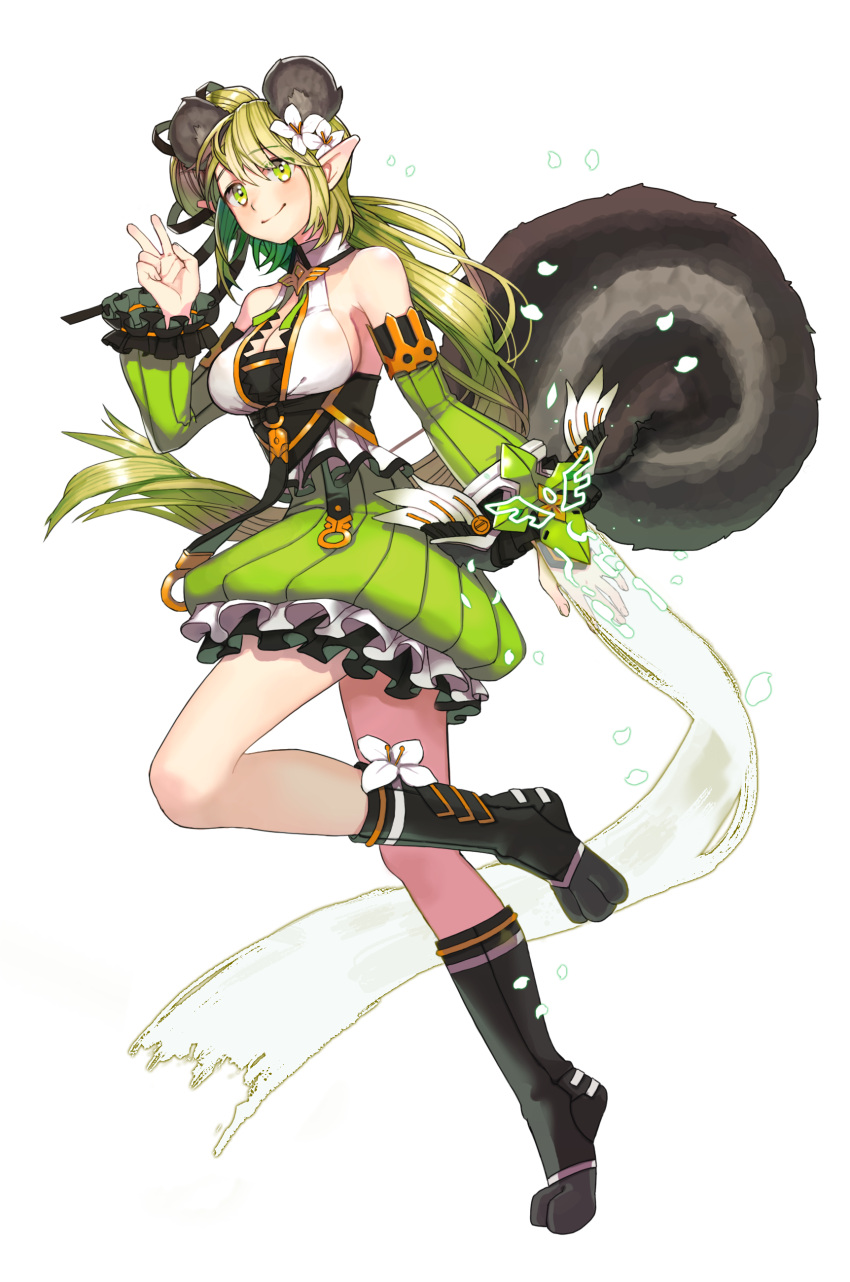 1girl, absurdres, animal_ears, black_boots, boots, breasts, cleavage, detached_sleeves